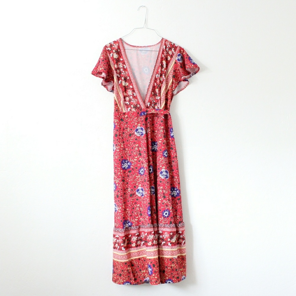 Boho Maxi Dress - red floral 🌺